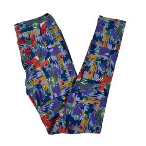LuLaRoe Blue Red Yellow Orange Abstract Paint Strokes Leggings One Size OS